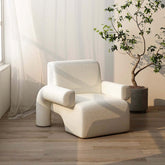 White and green sherpa boucle accent chair with curved base and ottoman for living room seating